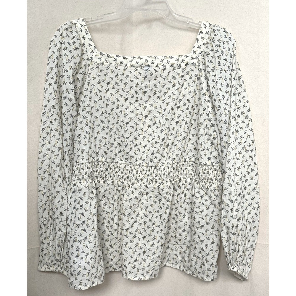 Old Navy Boho Cottagecore Cream Gold Ditsy Floral Square Neck Milkmaid Blouse XL - Picture 5 of 10
